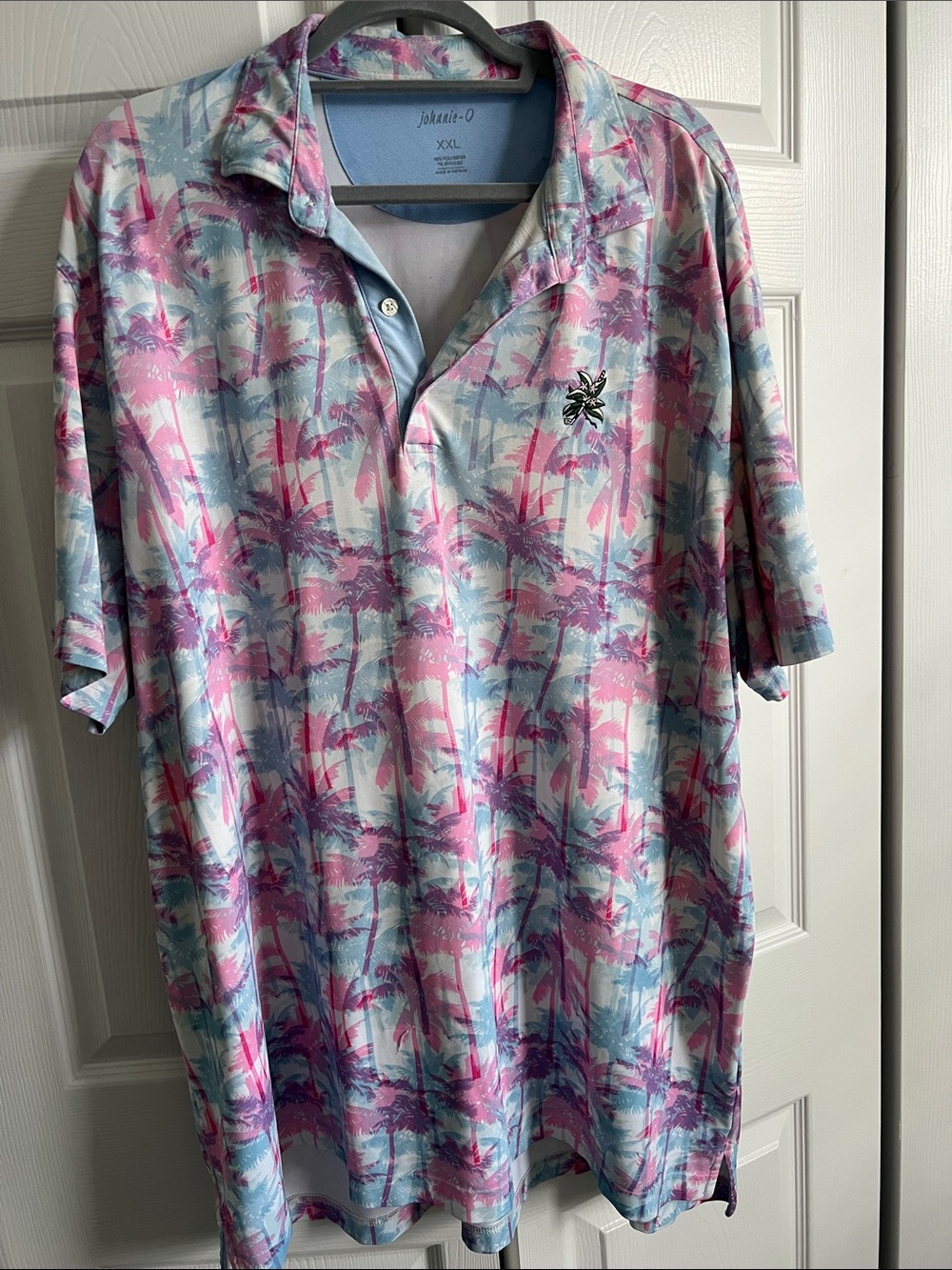 johnnie-O Pink & Light Blue Palm Print Polo
